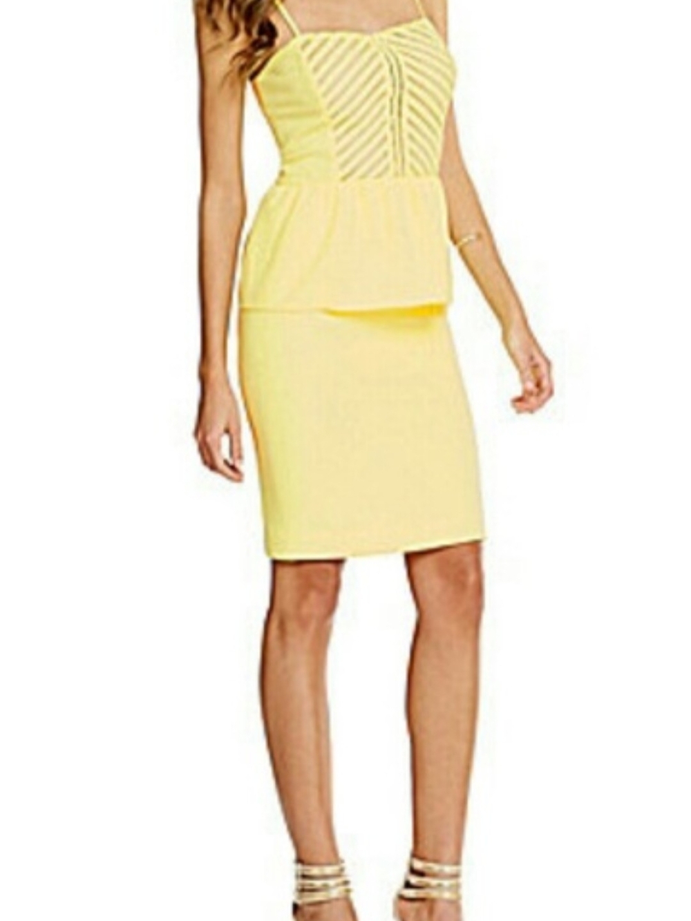 Tahari Yellow Peplum Dress, Size Size 4